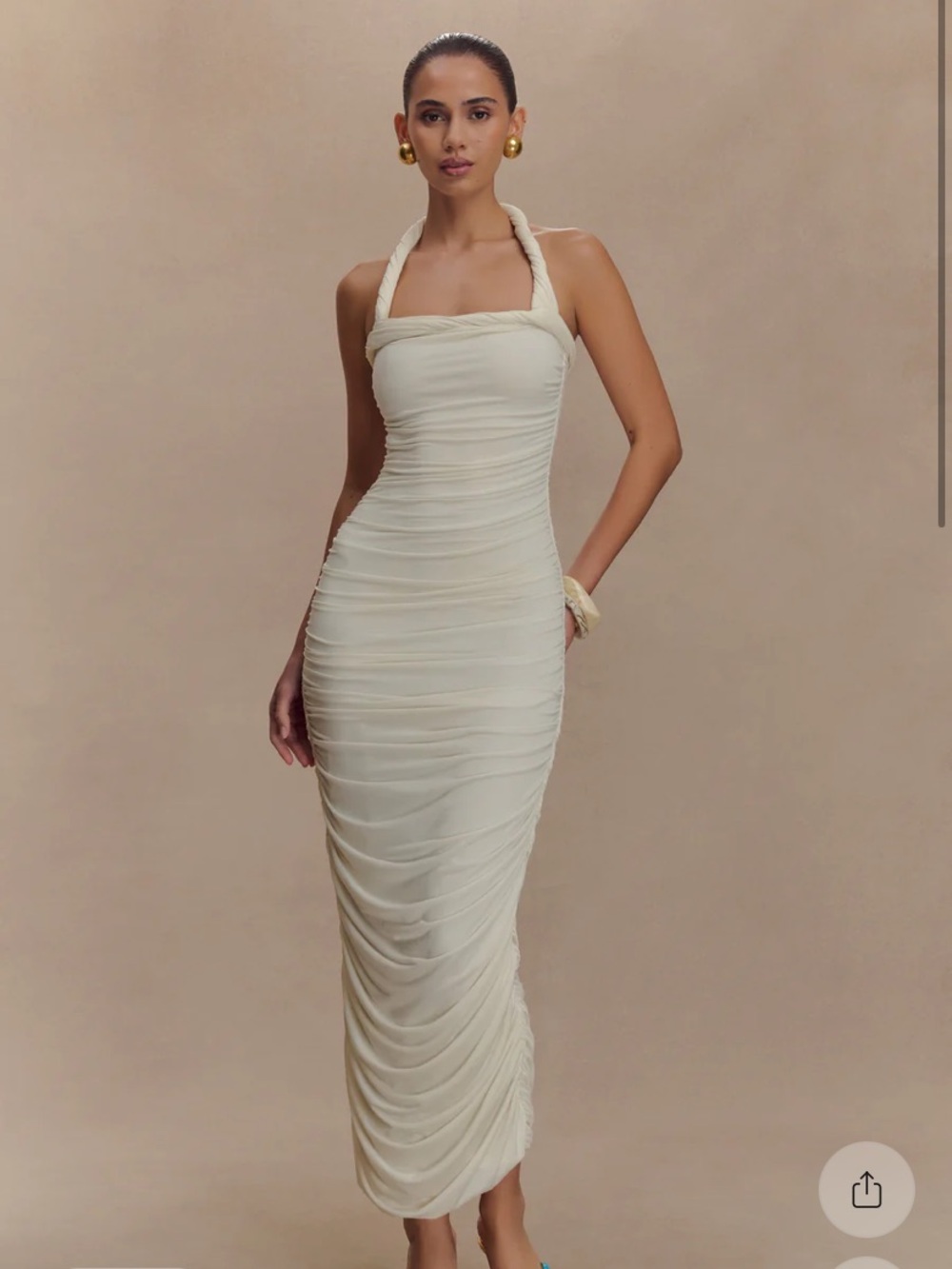 Meshki Camila Cream Ruched Halter Midi Dress